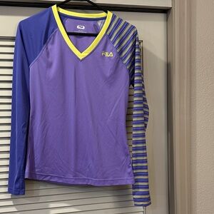 Fila Purple and Yellow V-Neck Top